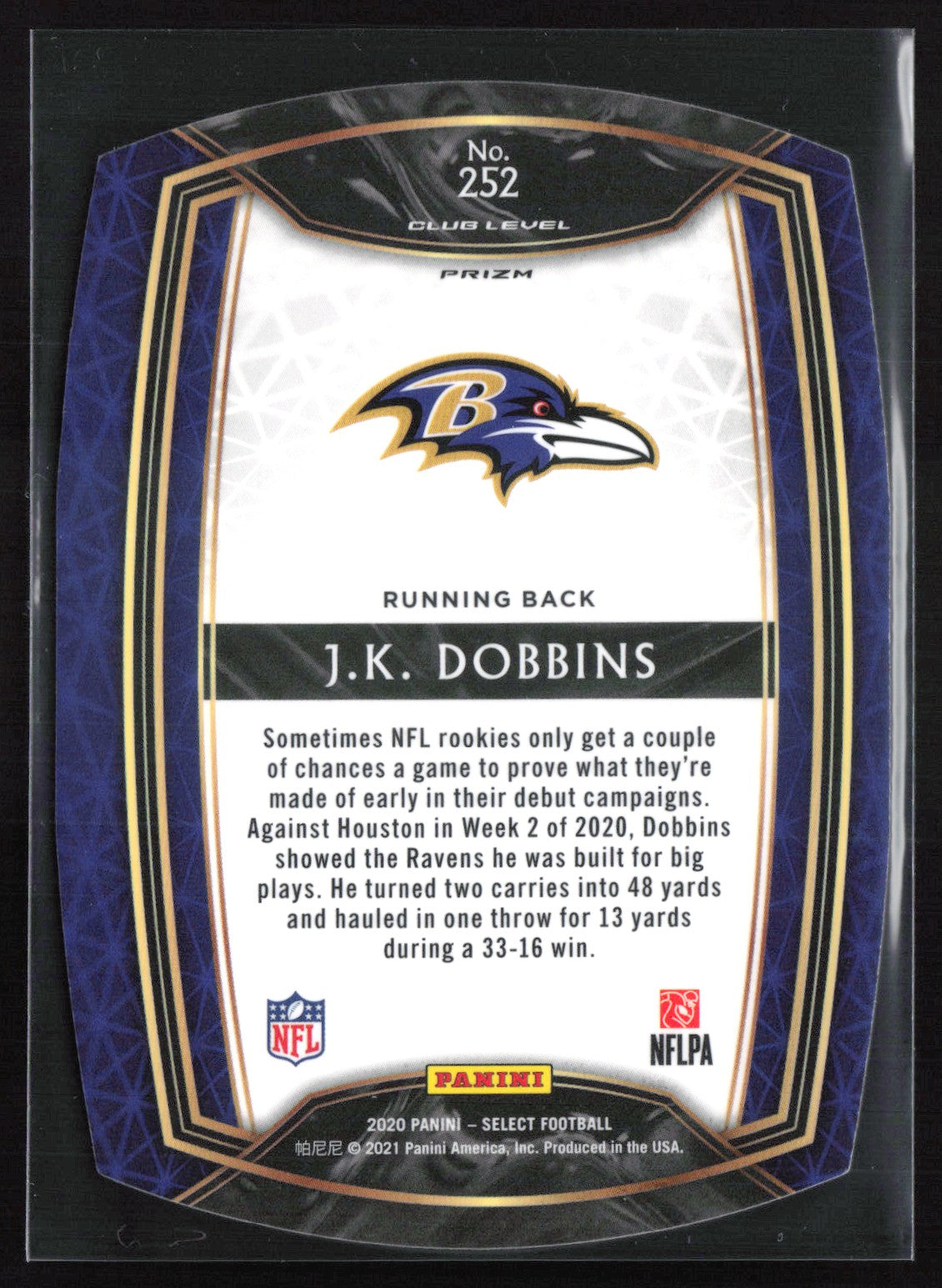 J.K. Dobbins RC Purple Club Level Die-Cut