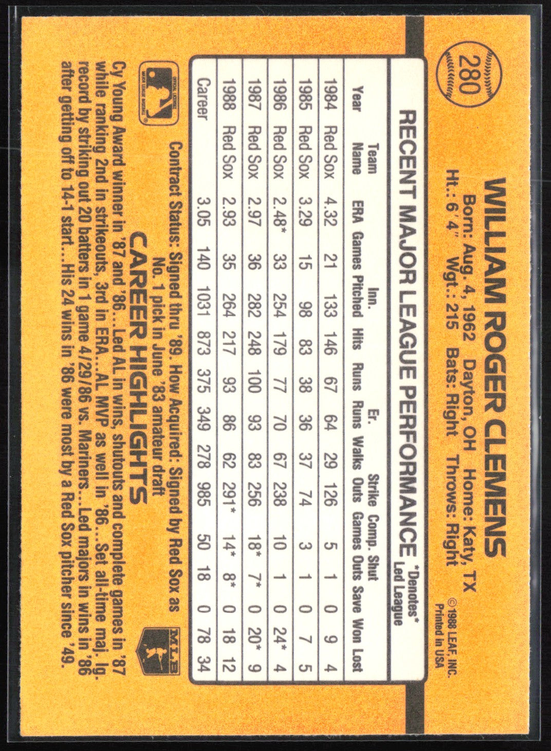 Roger Clemens 1989 Donruss