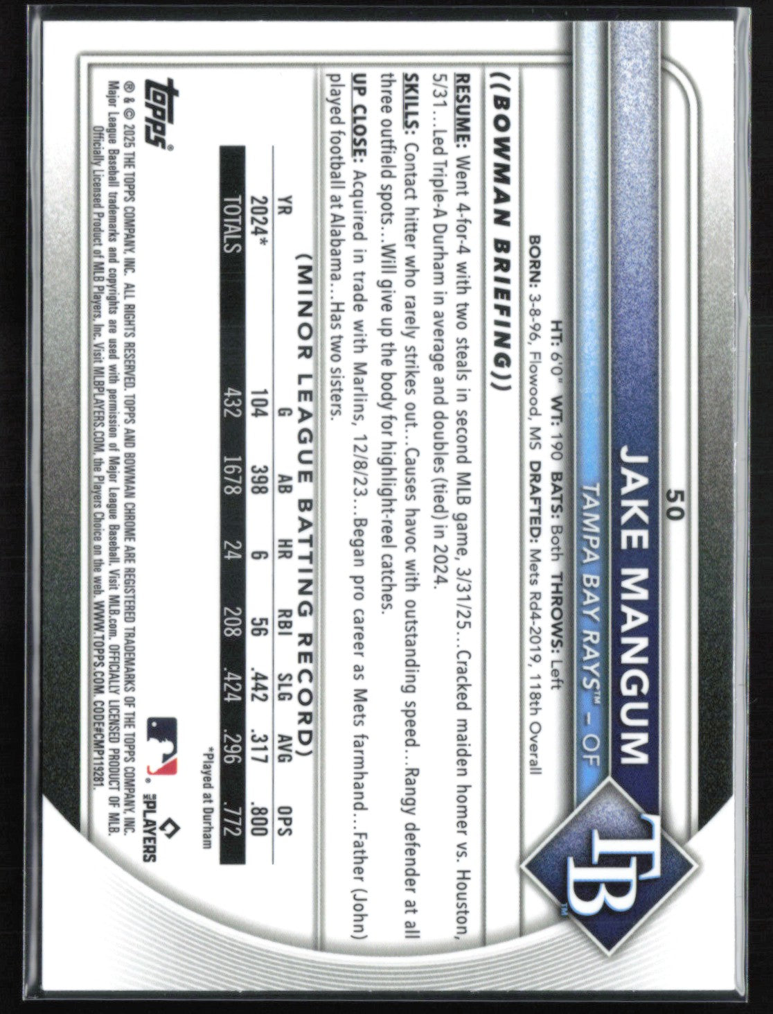 Jake Mangum RC Red Rookie Logo