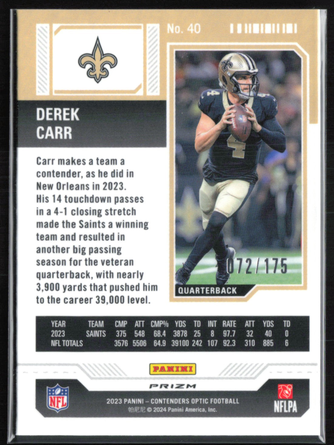 Derek Carr Red /175 Holo