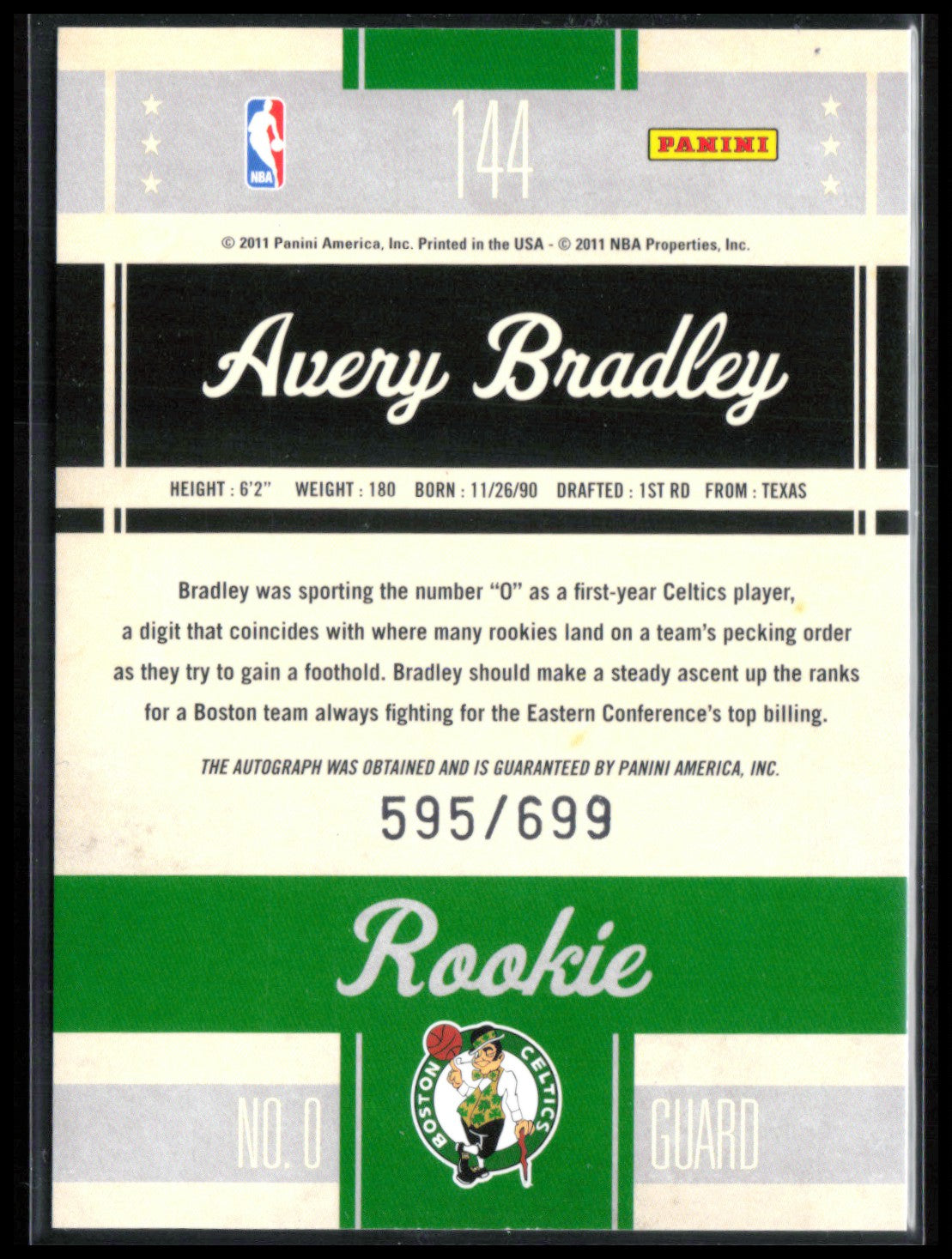 Avery Bradley RC Auto /699 2011 Panini Classics