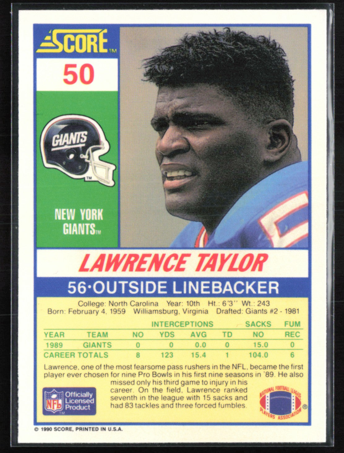Lawrence Taylor 1990 Score