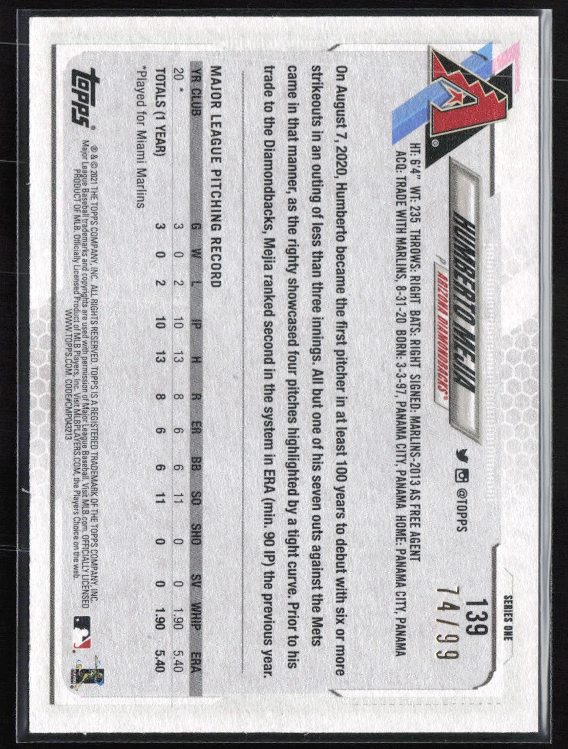 Humberto Mejia RC /99 Topps Vintage Stock