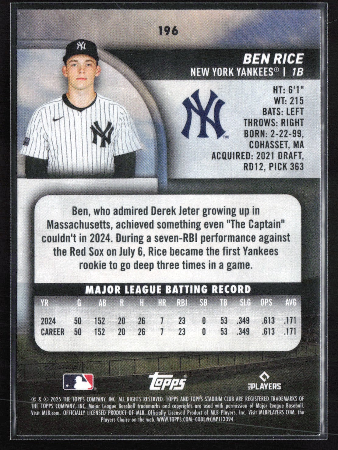 Ben Rice RC 2025 Stadium Club