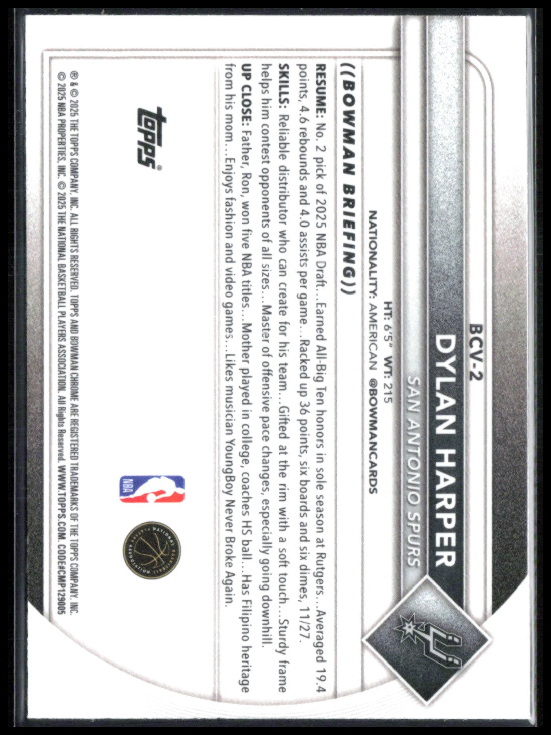 Dylan Harper RC 2025 Bowman Chrome