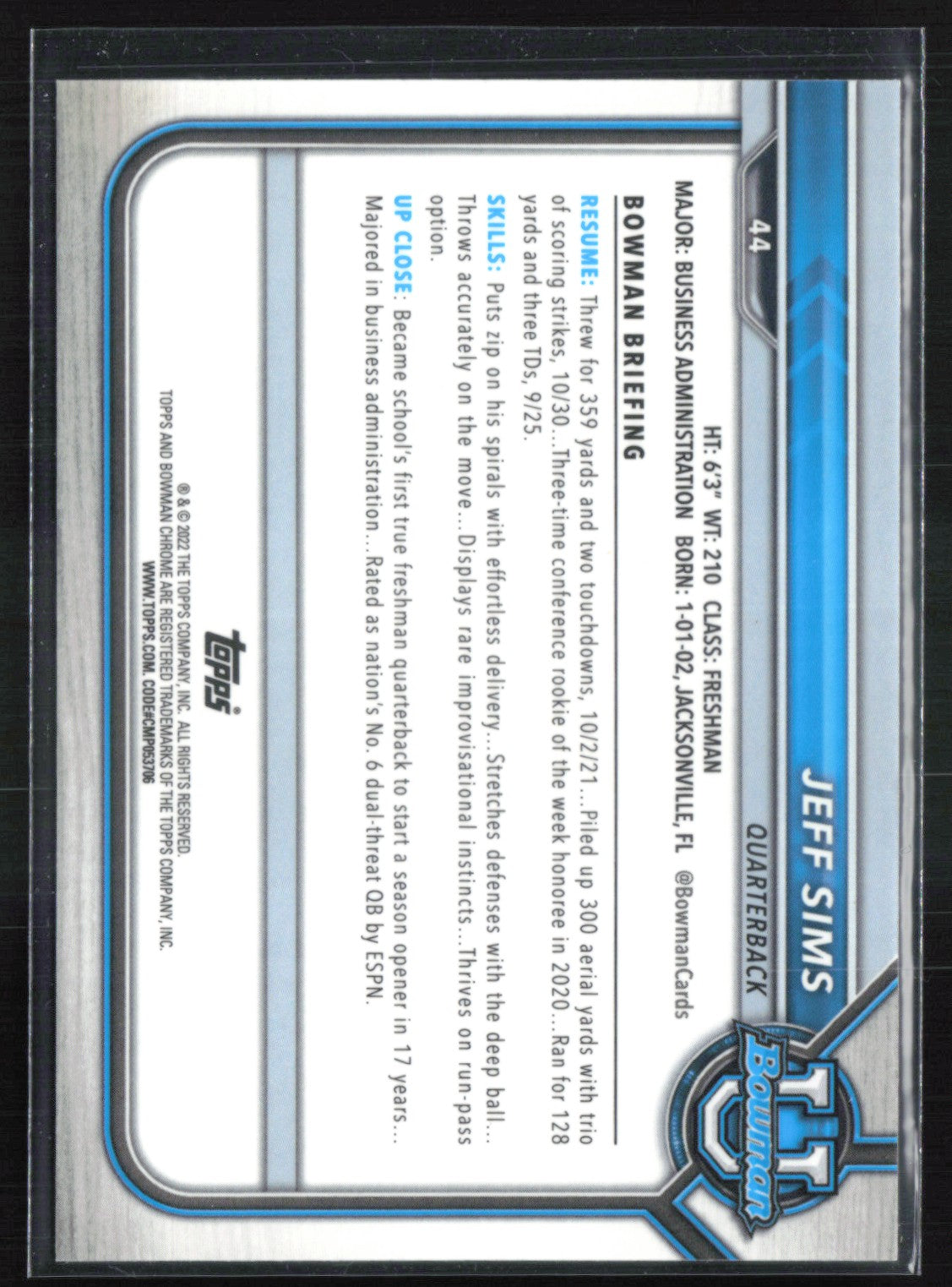 Jeff Sims 1st Bowman Pink