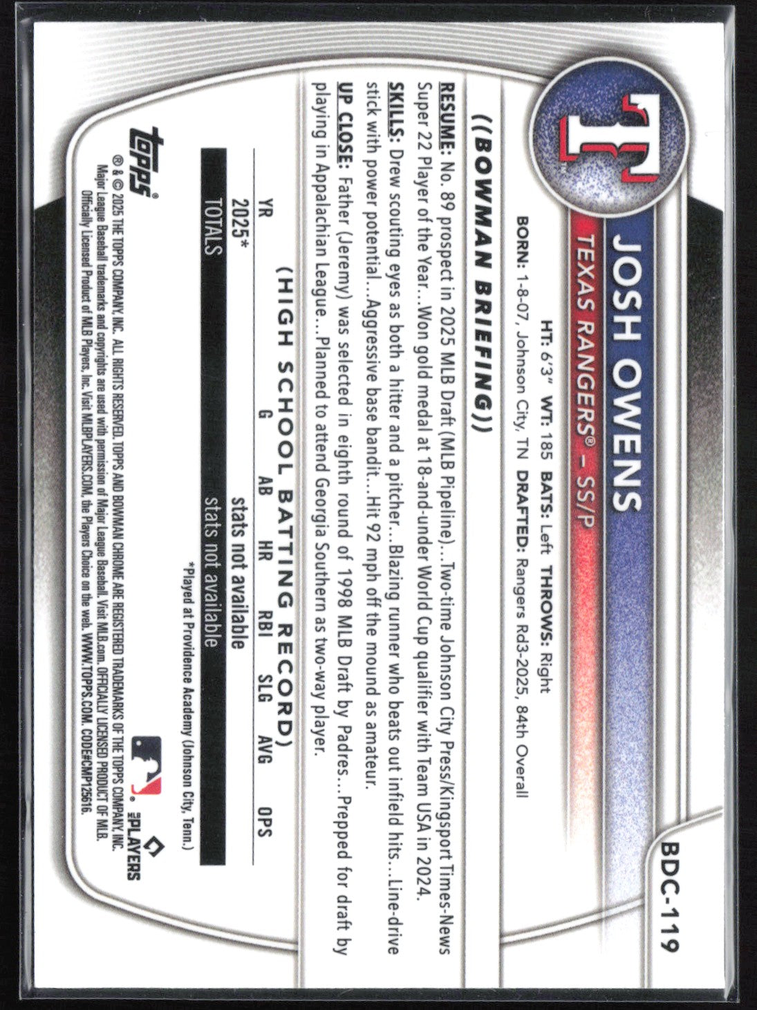 Josh Owens 1st Bowman Mojo