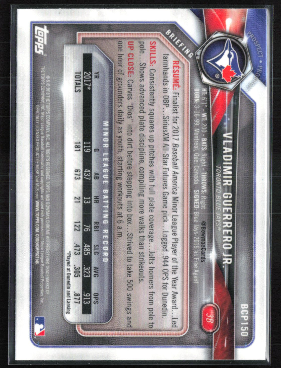 Vladimir Guerrero Jr. 2018 Bowman Chrome Prospects
