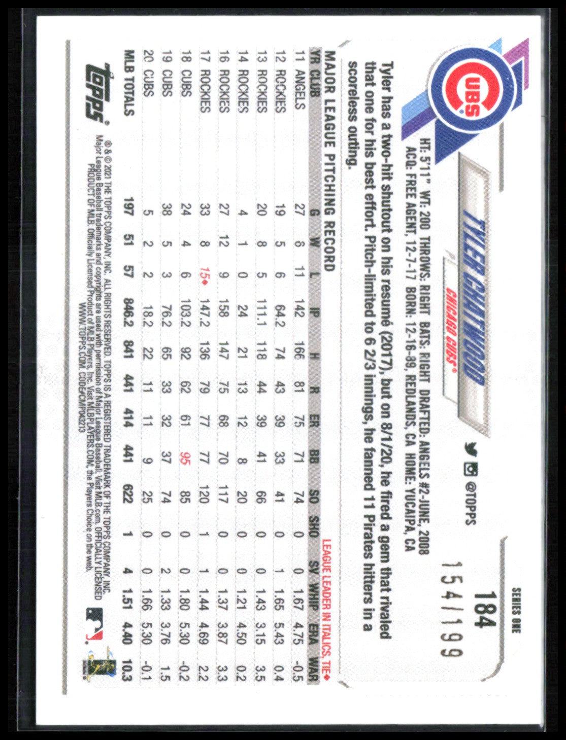 Tyler Chatwood Crackle Foil /199
