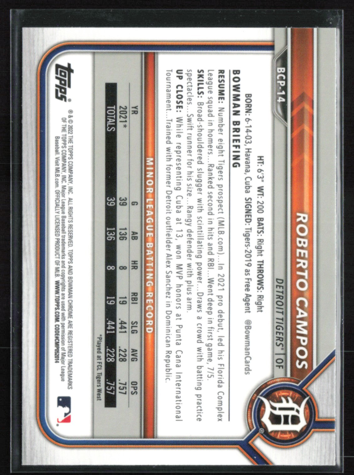 Roberto Campos 1st Bowman Mojo