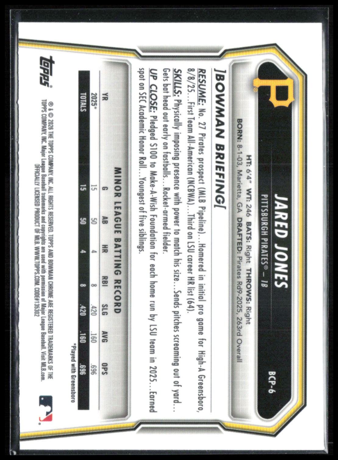 Jared Jones 1st Bowman Chrome