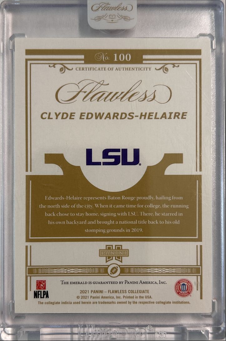 Clyde Edwards-Helaire 1/5 Emerald 2021 Flawless Collegiate (Emerald Gem is Certified Authentic)