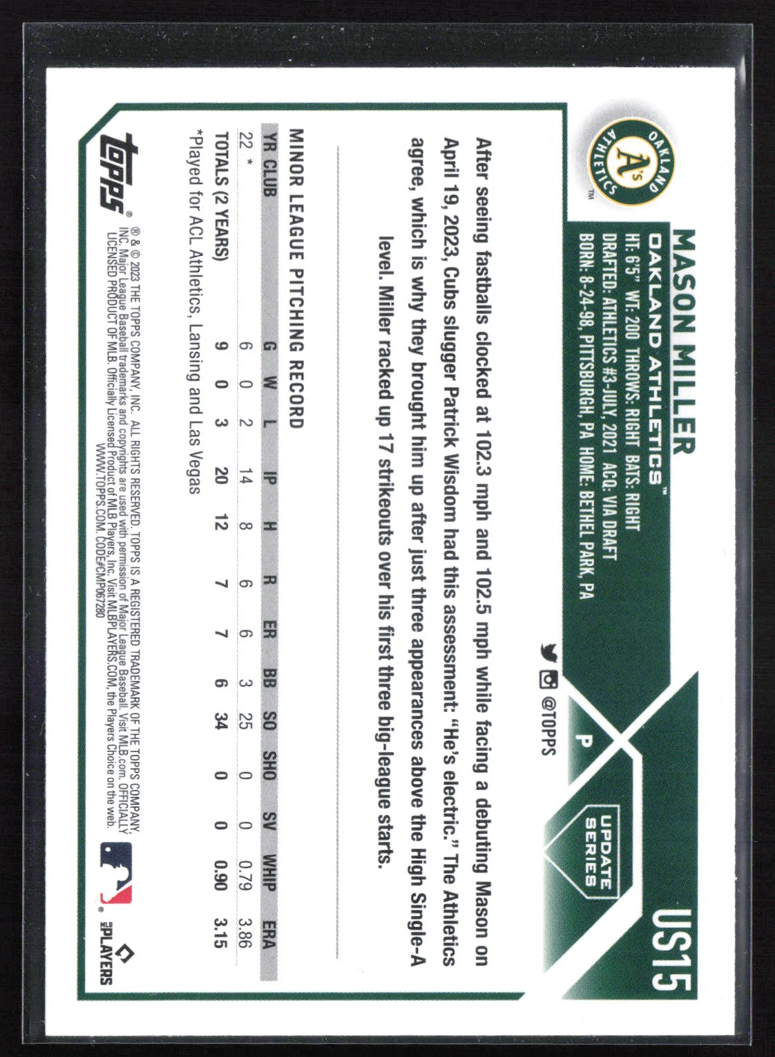 Mason Miller RC 2023 Topps Update