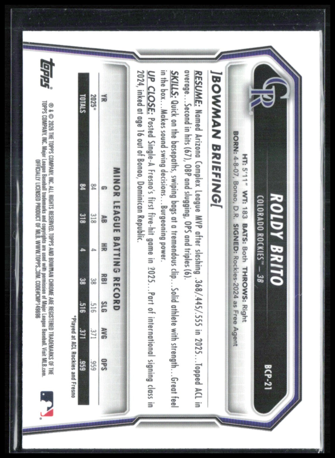 Roldy Brito 1st Bowman Mojo