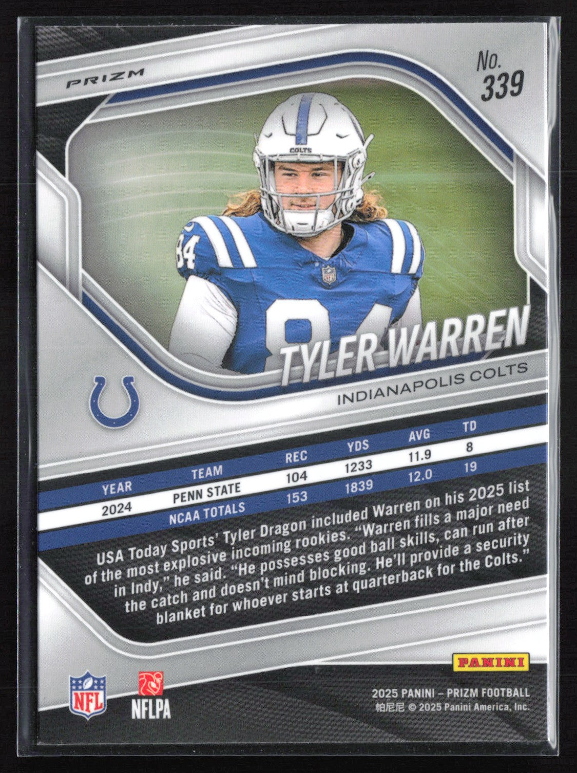 Tyler Warren RC Silver Prizm 2025 Prizm