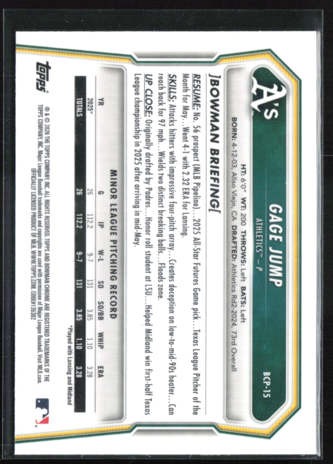 Gage Jump 1st Bowman Chrome