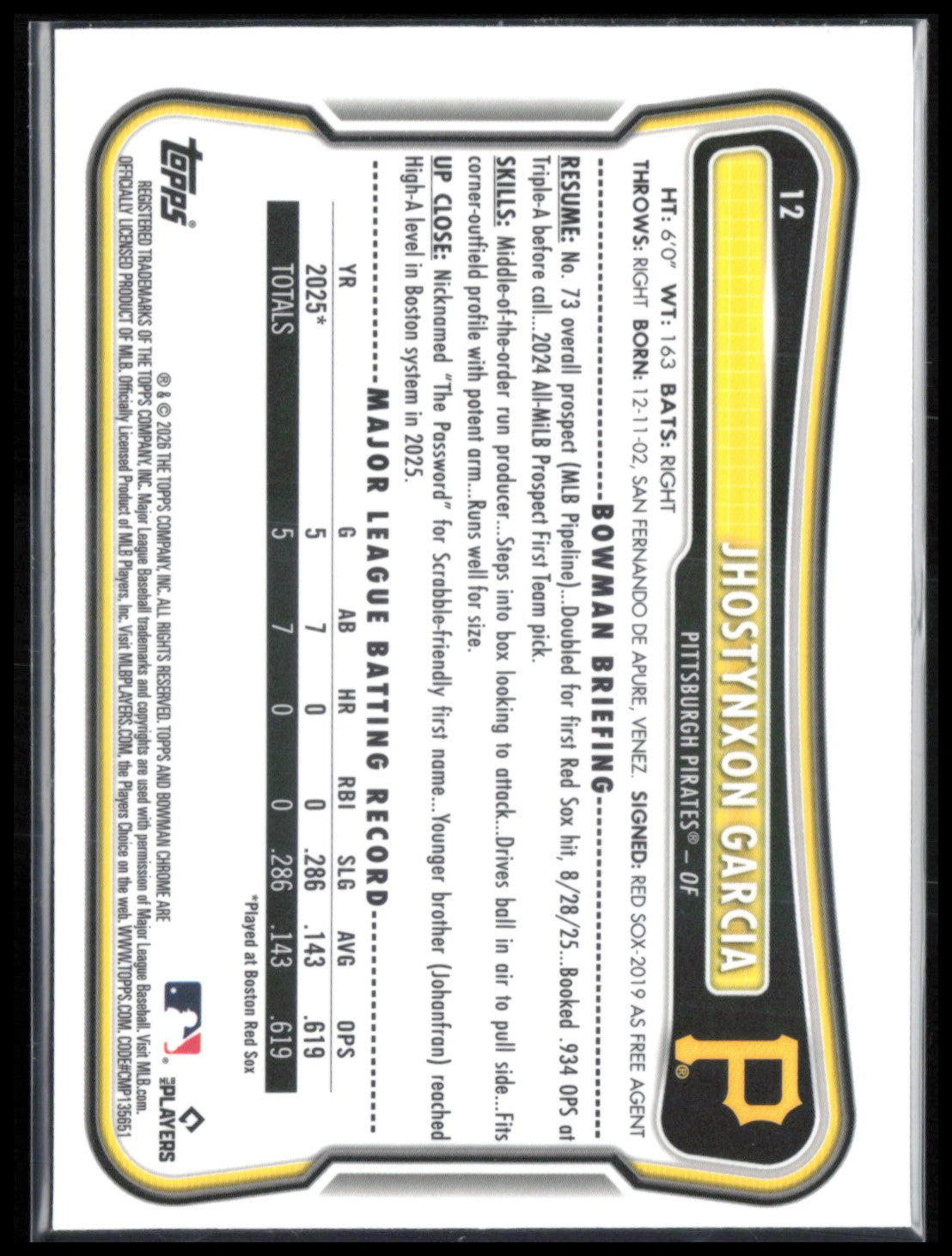 Jhostynxon Garcia RC Mojo 2026 Bowman Chrome