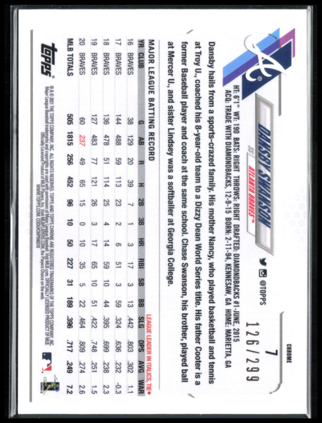 Dansby Swanson Purple /299
