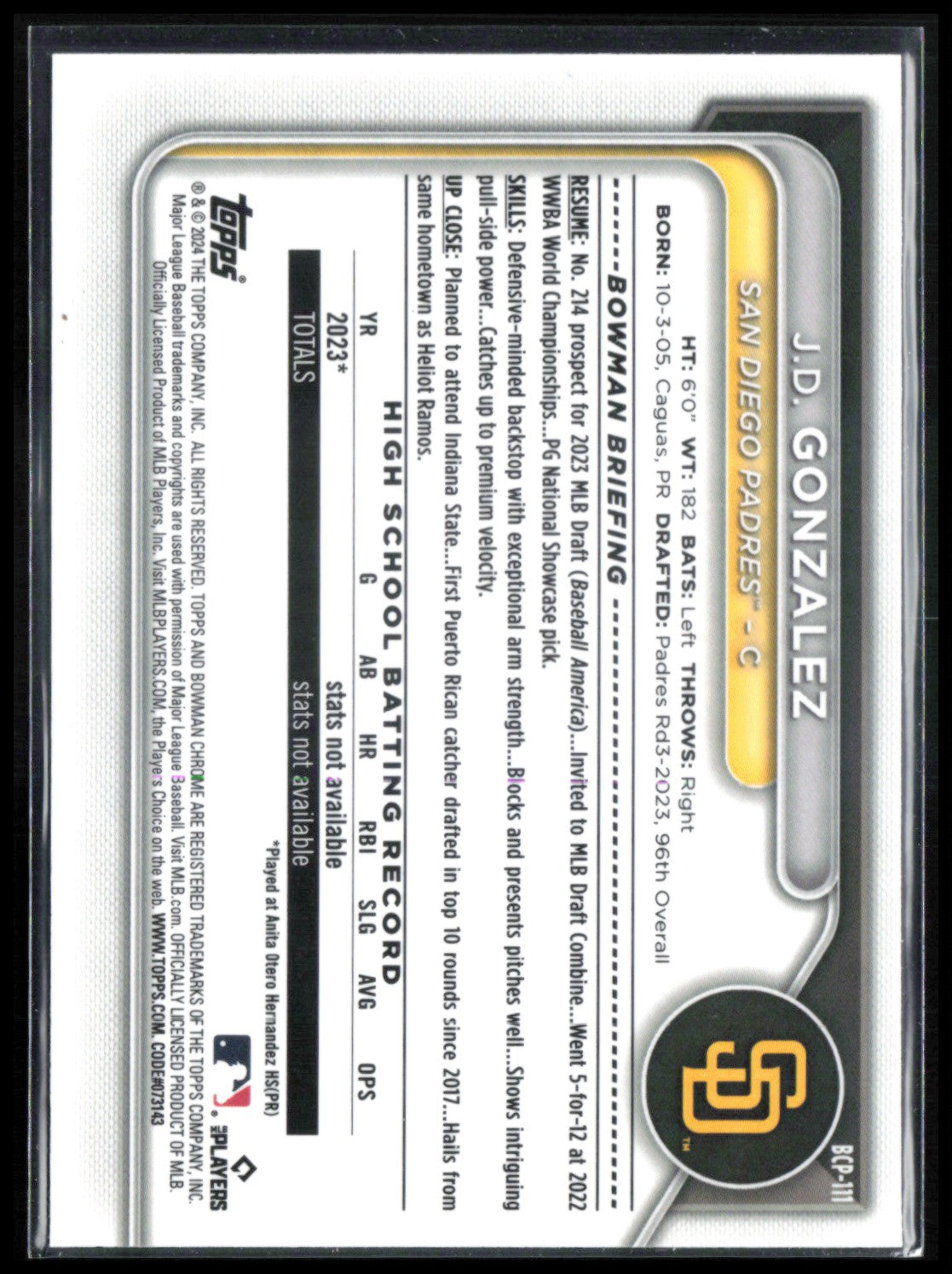 J.D. Gonzalez 1st Bowman Sapphire