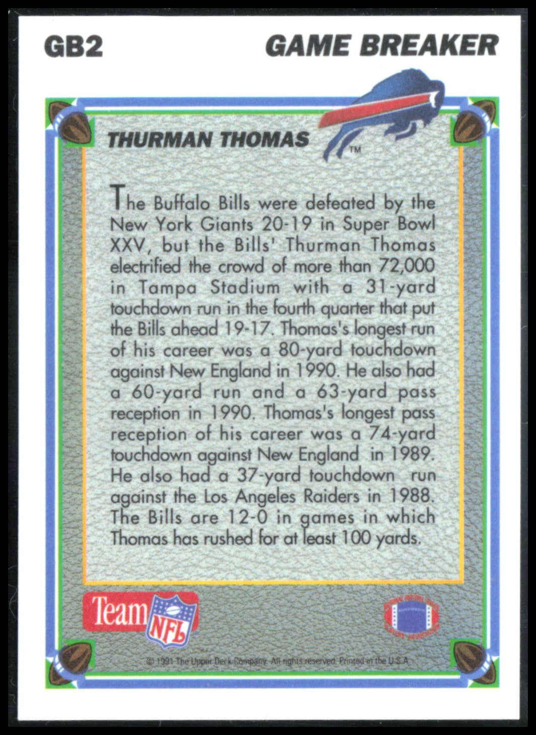 Thurman Thomas Game Breakers Hologram
