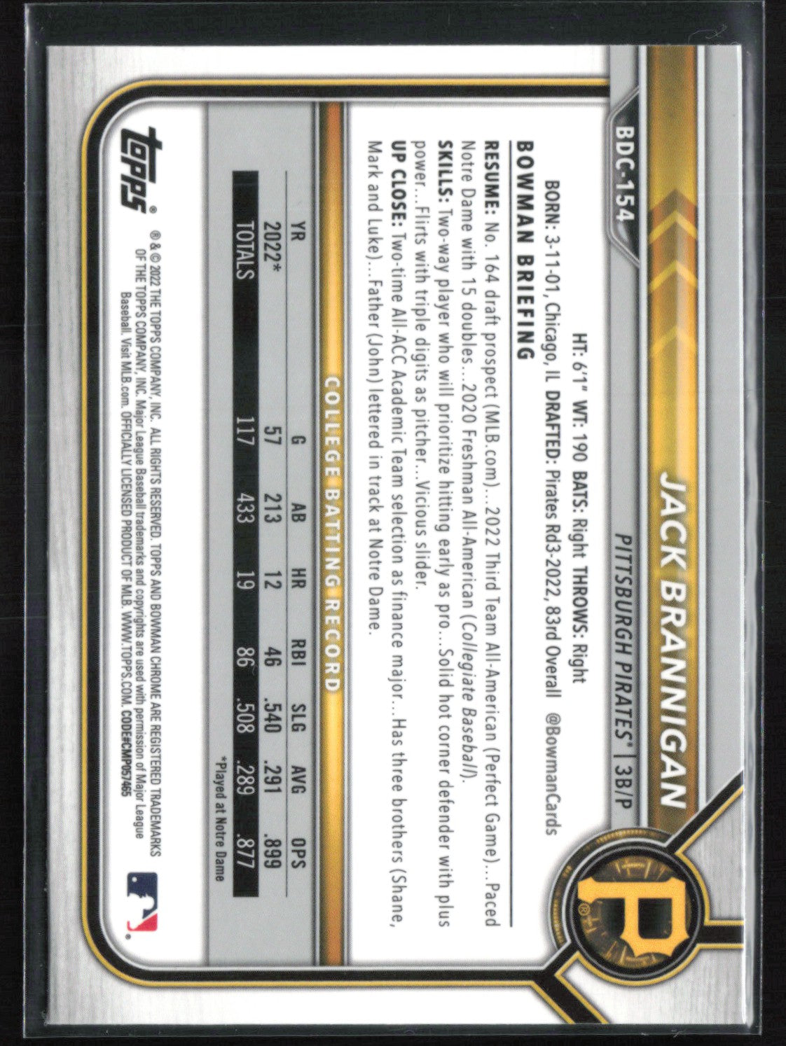 Jack Brannigan 1st Bowman Sapphire