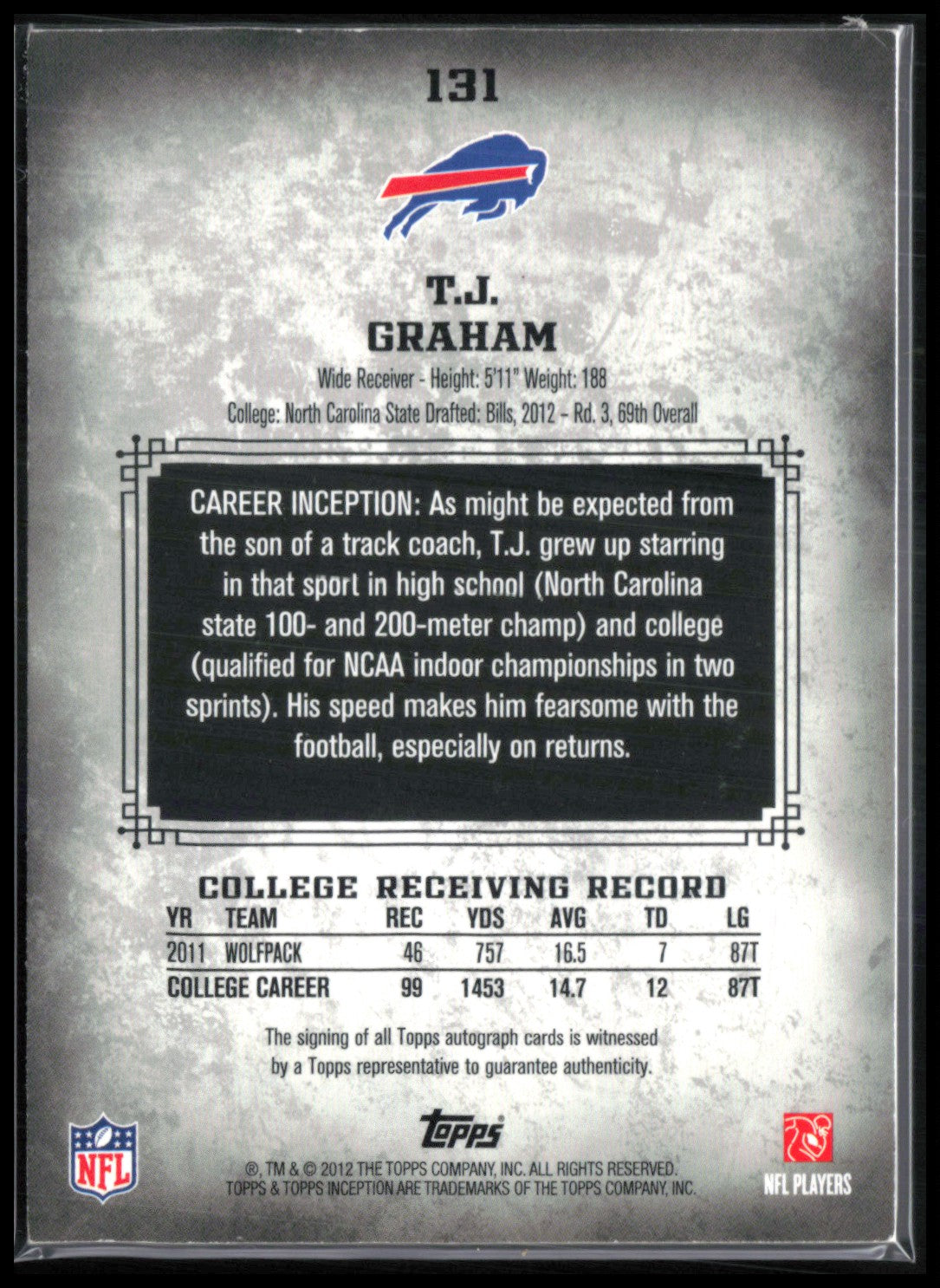T.J. Graham RC Auto 2012 Topps Inception