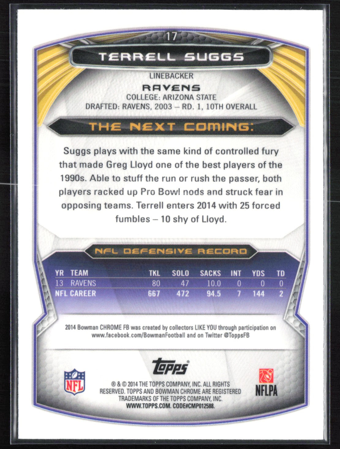 Terrell Suggs 2014 Bowman Chrome Refractor
