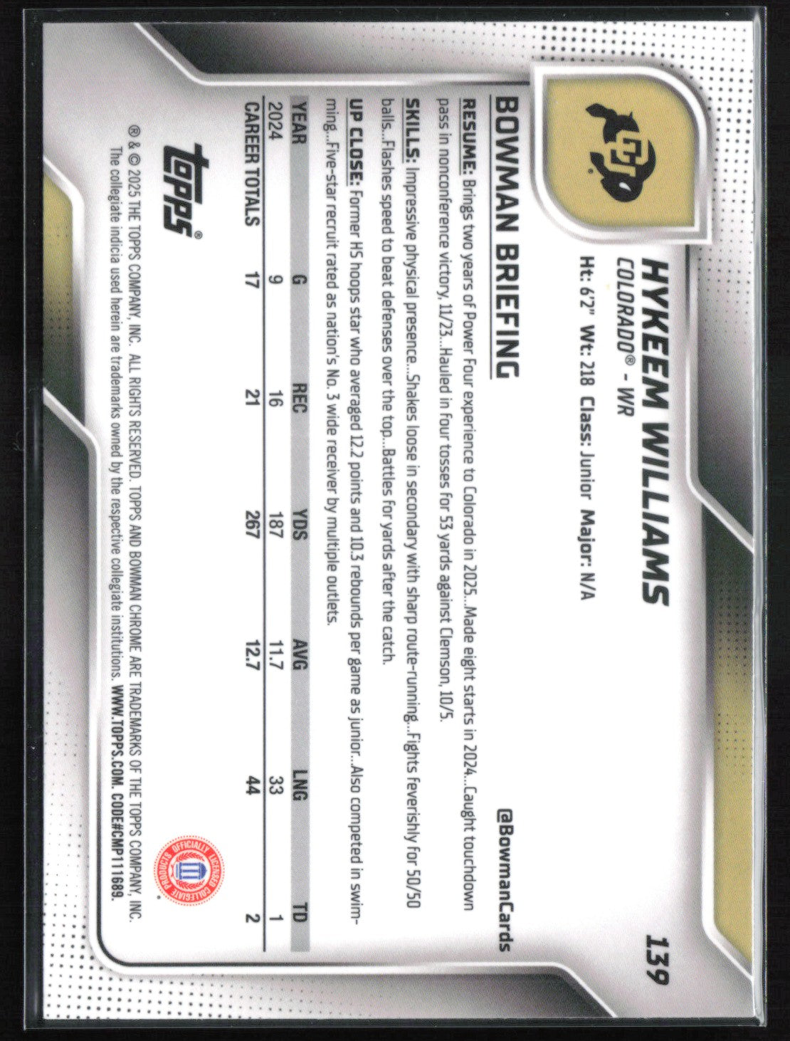 Hykeem Williams 1st Bowman Pink Lava