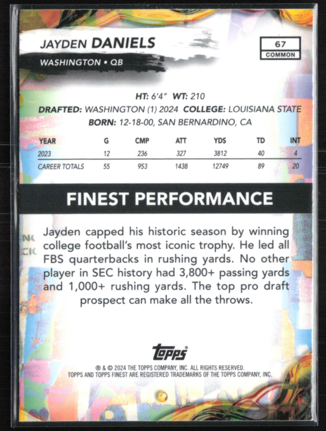 Jayden Daniels RC X-Fractor Common 2024 Topps Finest