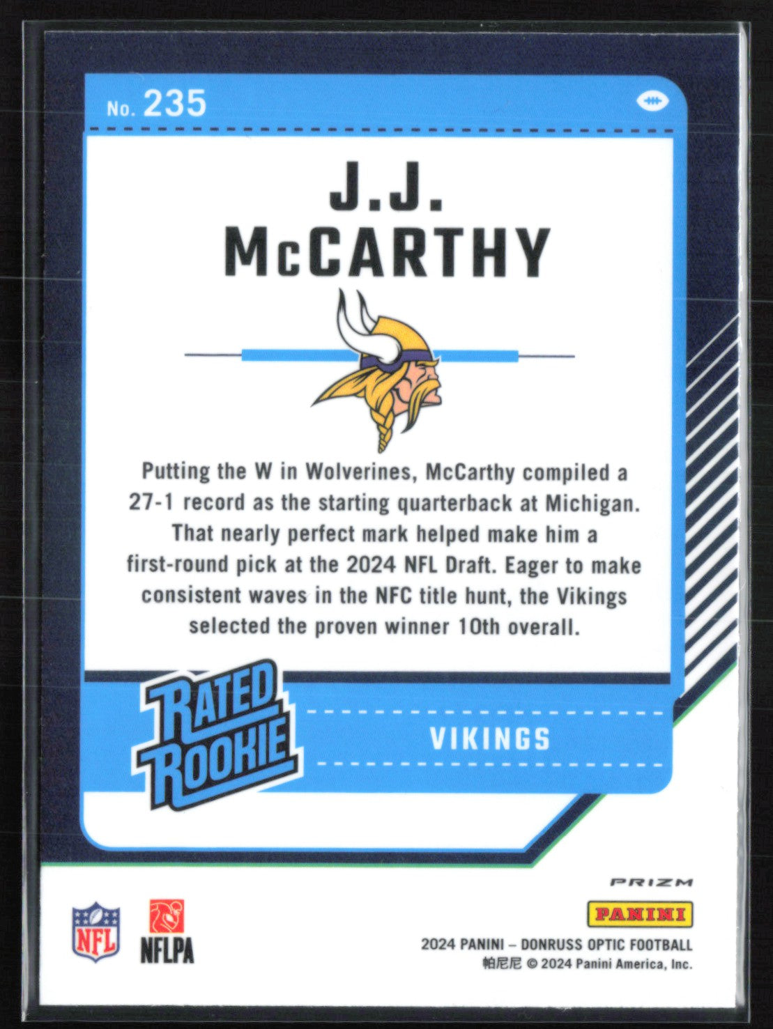J.J. McCarthy RC Optic Holo Rated Rookie