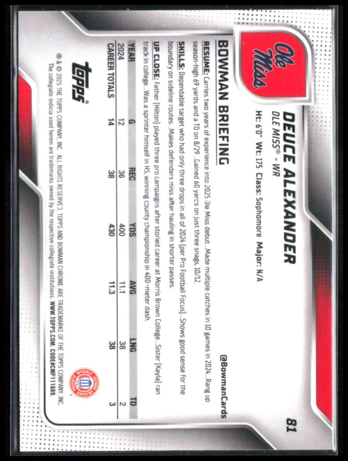 Deuce Alexander 1st Bowman Aqua Mini Diamond /325