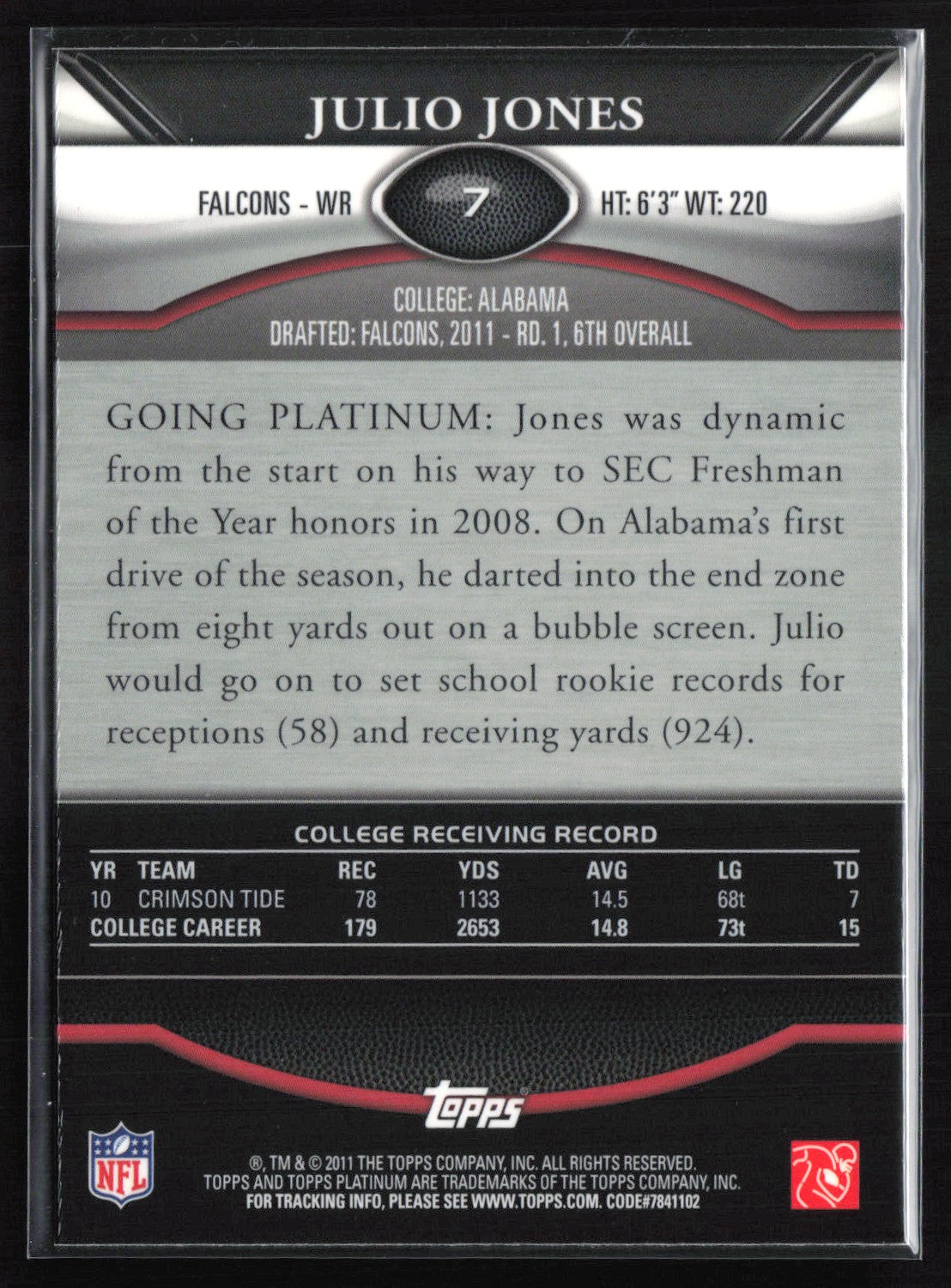 Julio Jones RC 2011 Topps Platinum Refractor
