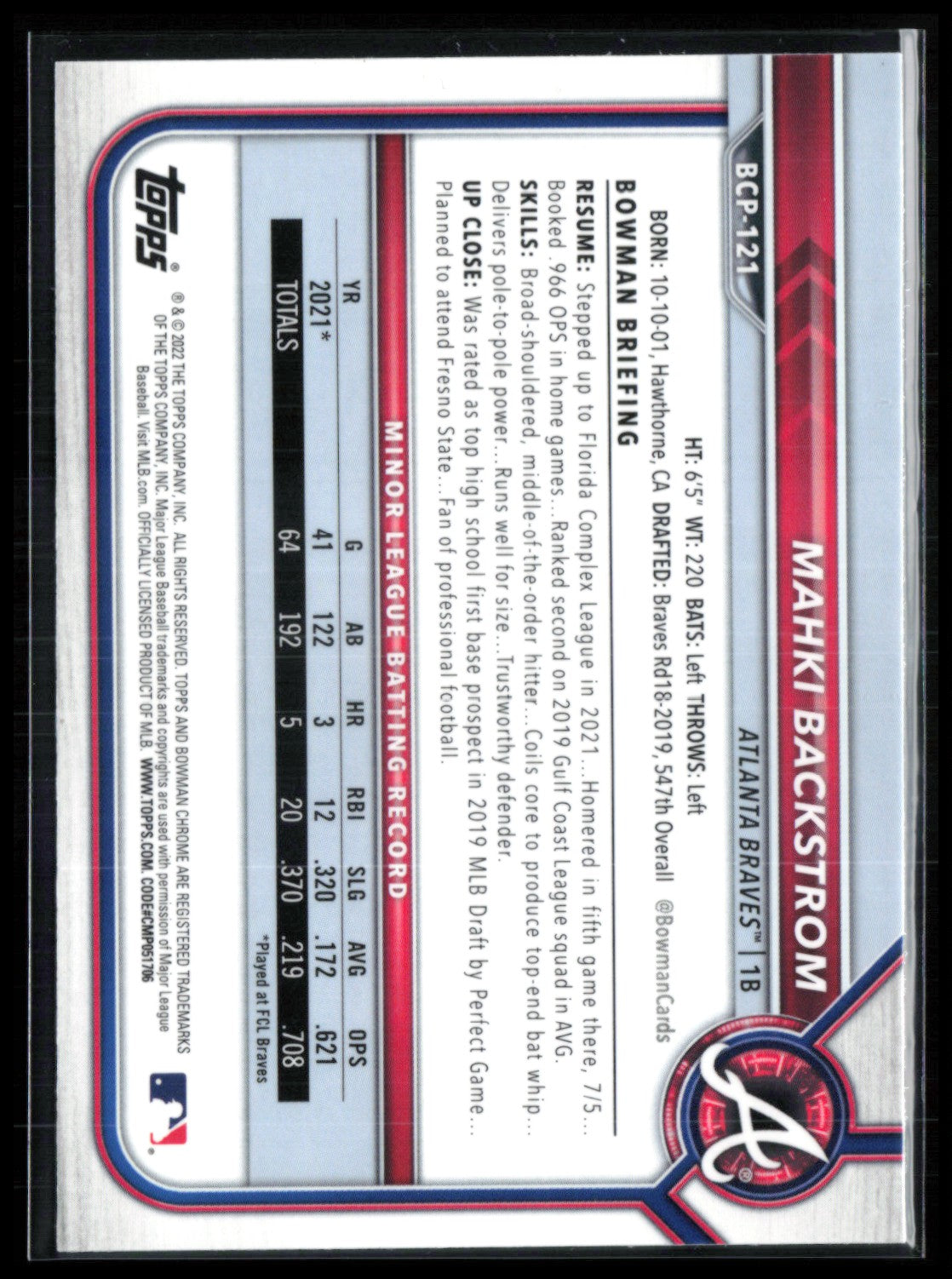 Mahki Backstrom 1st Bowman