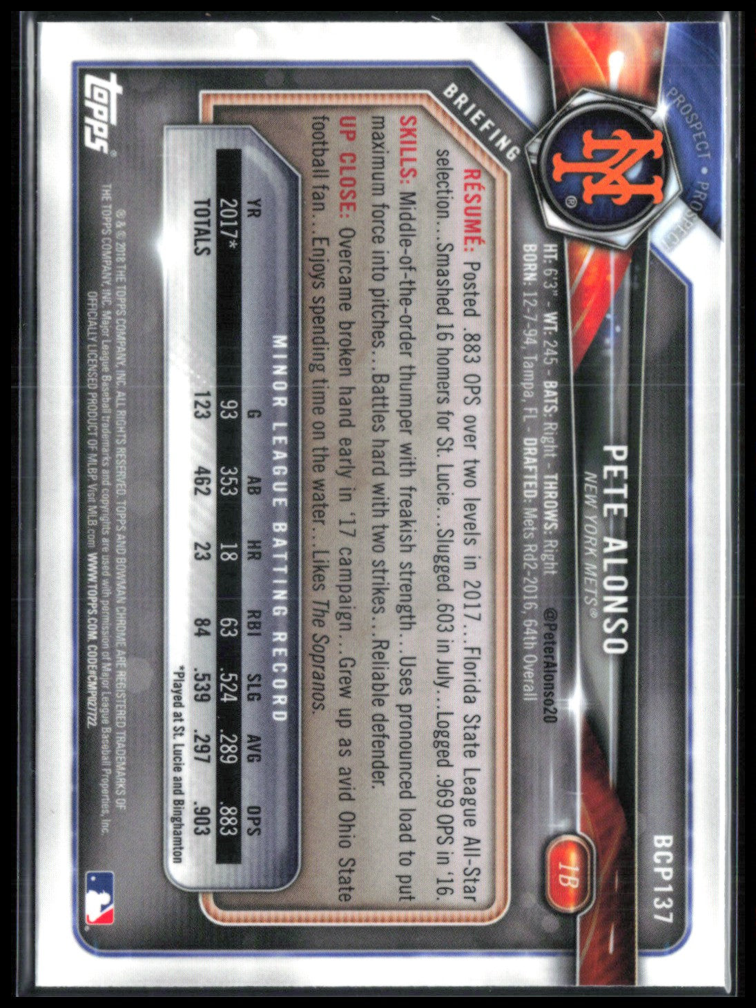 Pete Alonso Mojo 2018 Bowman Chrome