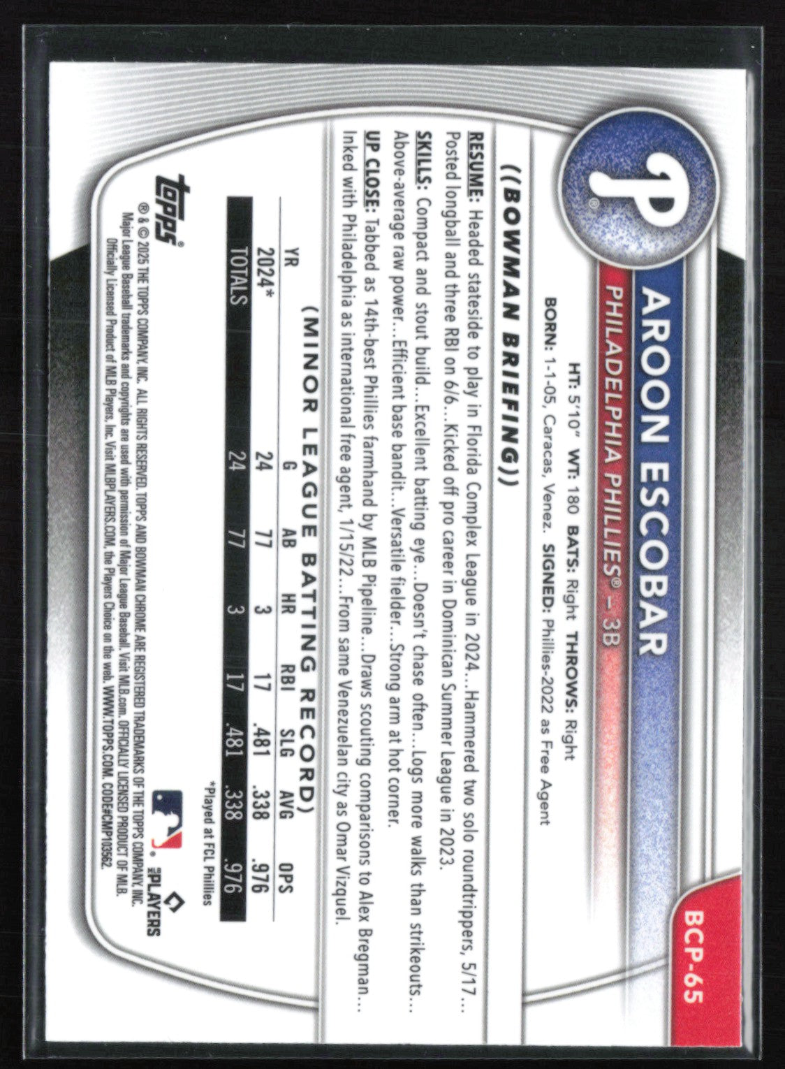 Aroon Escobar 1st Bowman Mojo