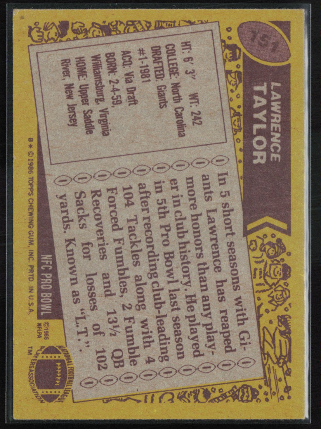 Lawrence Taylor 1986 Topps