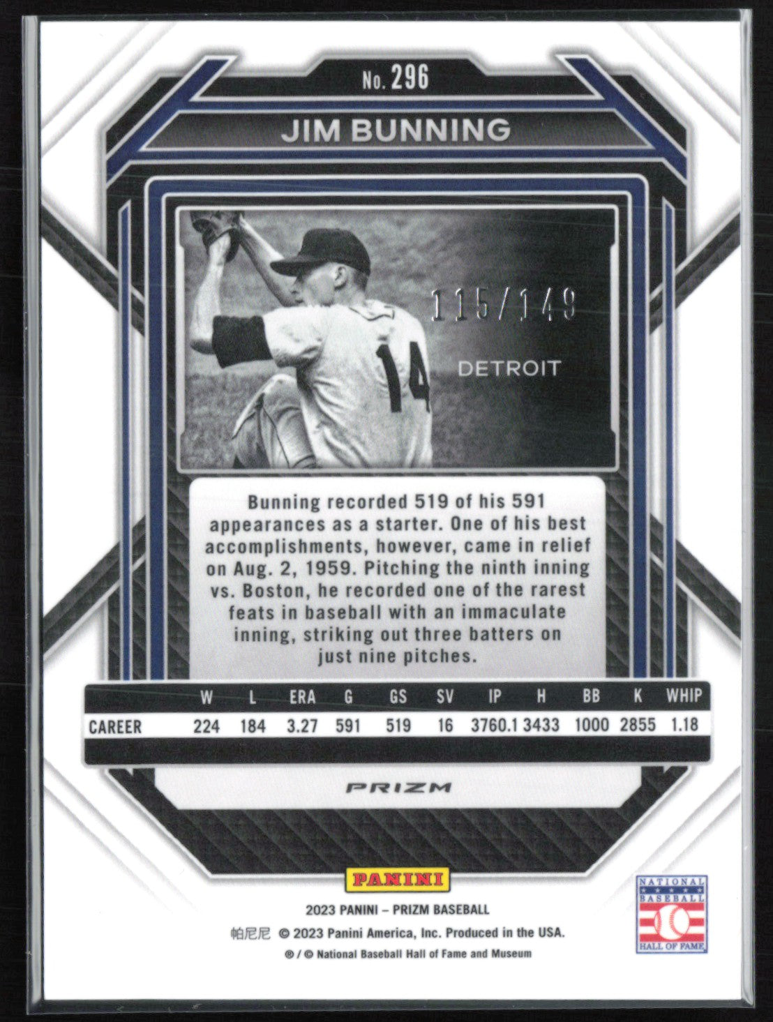 Jim Bunning Blue Prizm /149