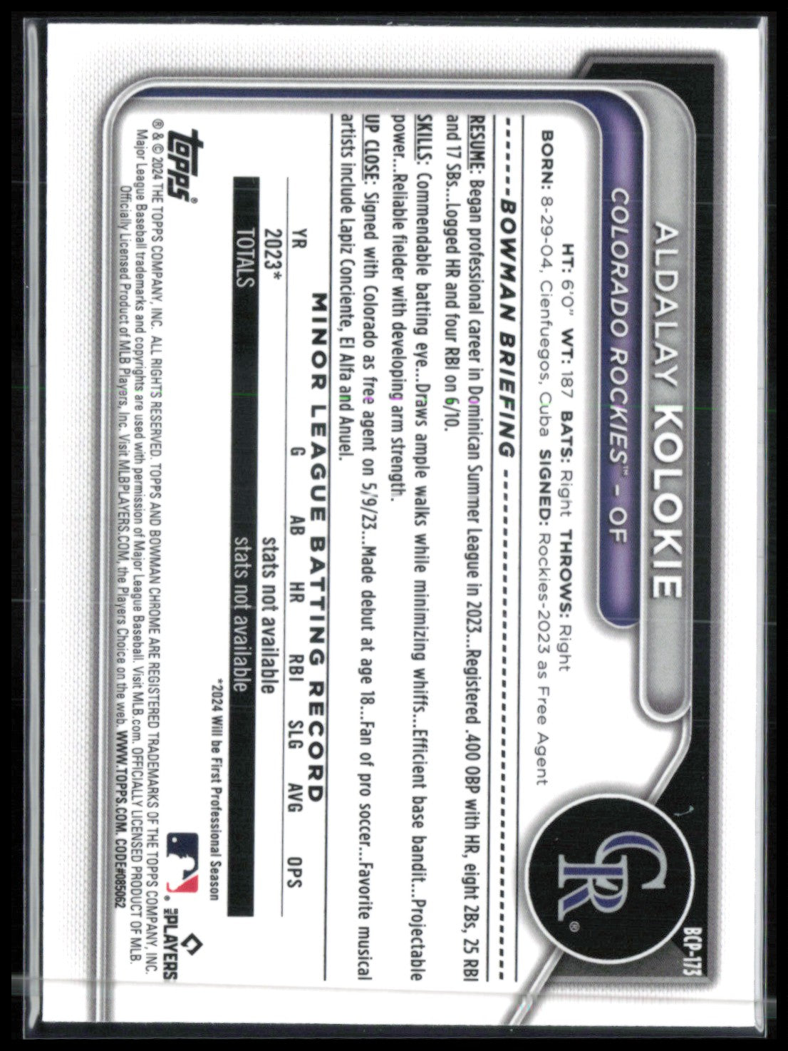 Aldalay Kolokie 1st Bowman Purple Refractor /250