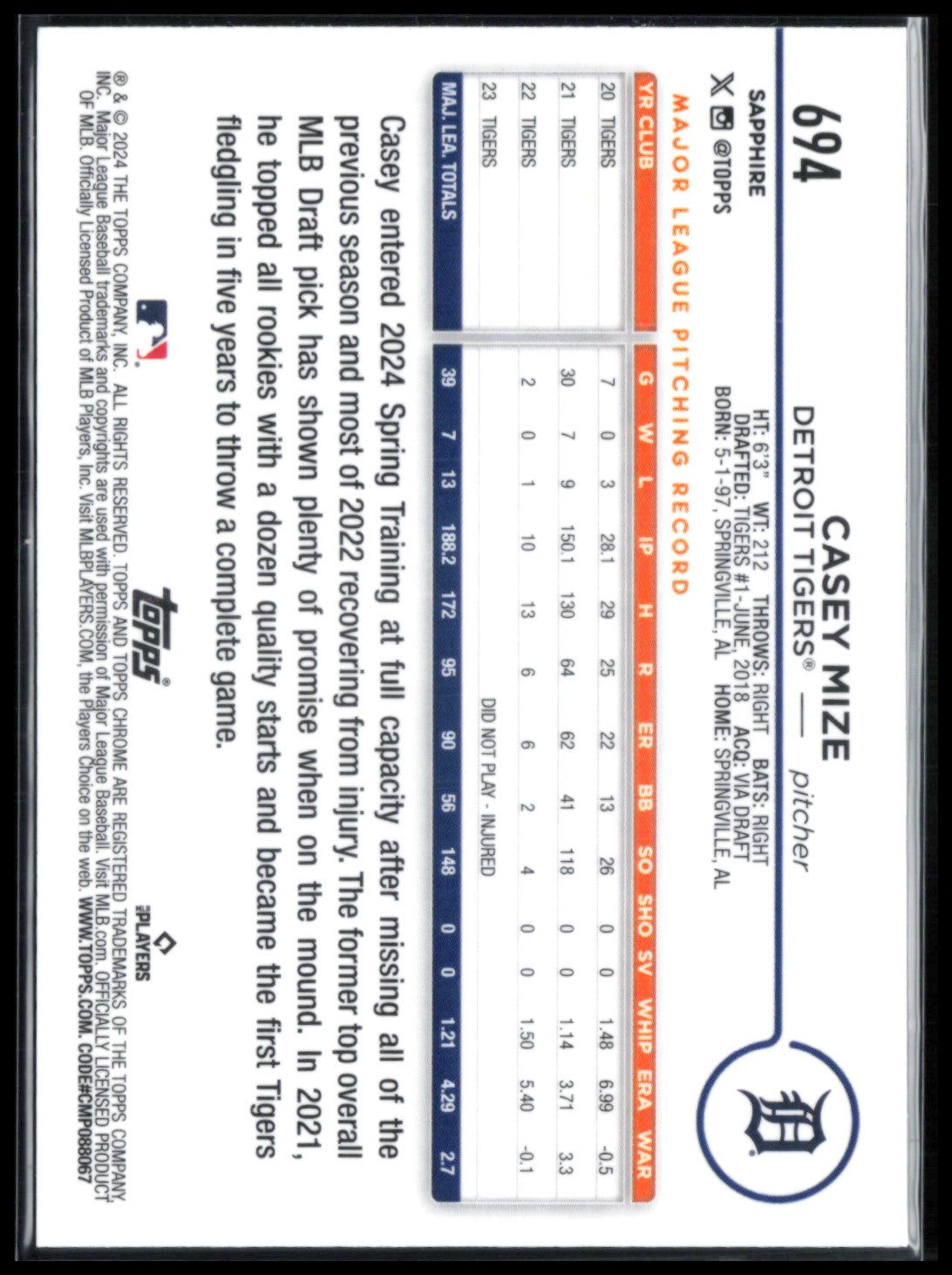 Casey Mize Sapphire