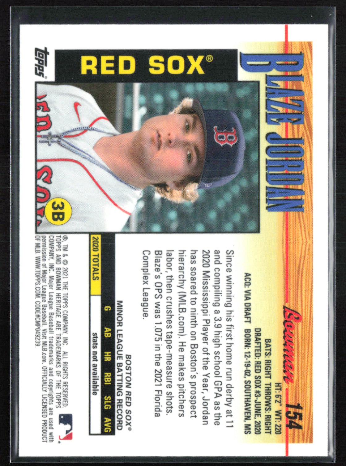 Blaze Jordan 2021 Bowman Heritage