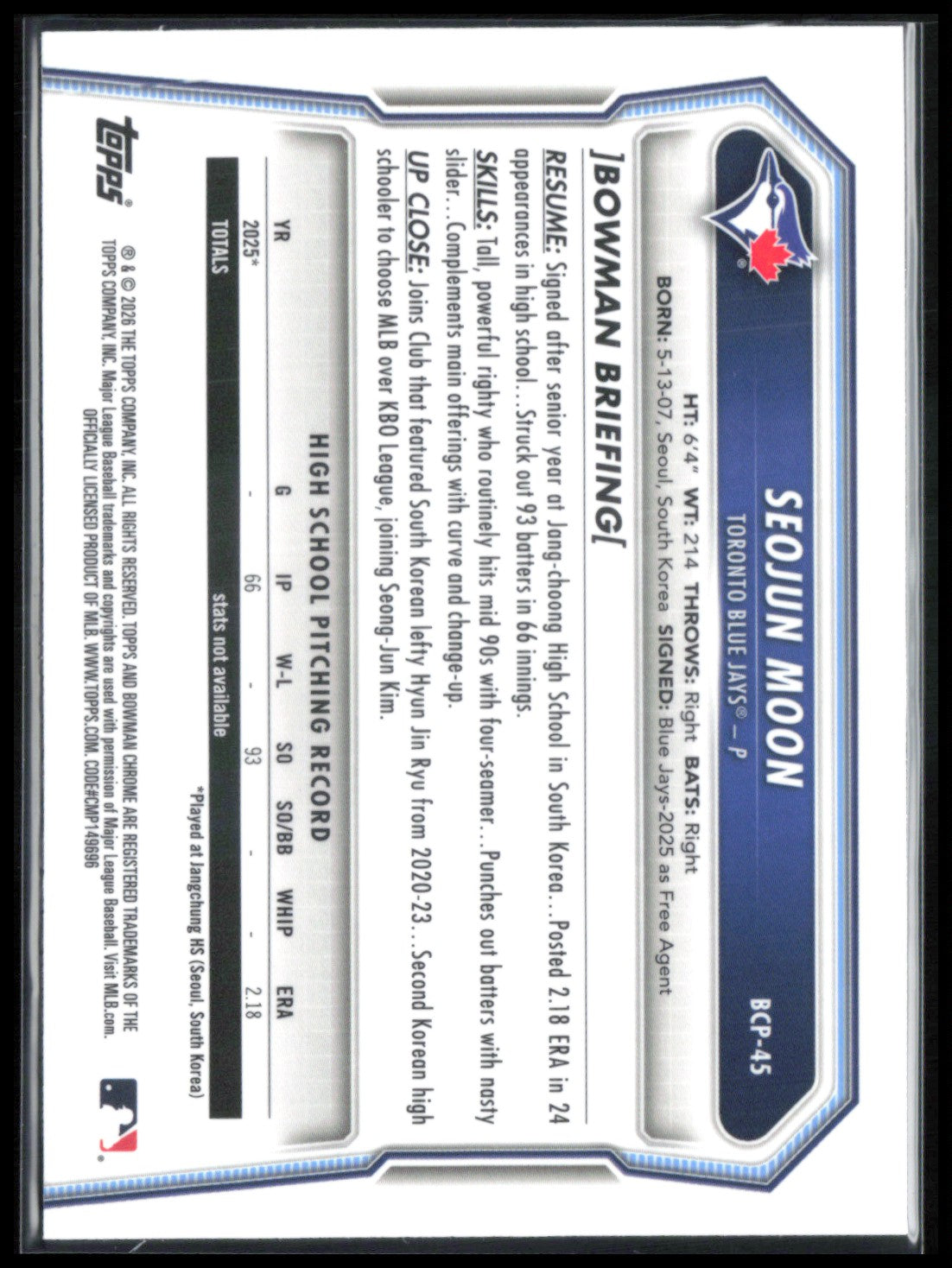 Seojun Moon 1st Bowman Mojo