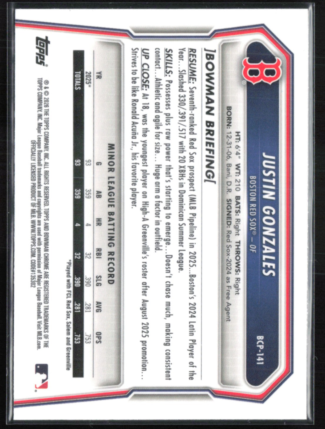 Justin Gonzalez 1st Bowman Chrome