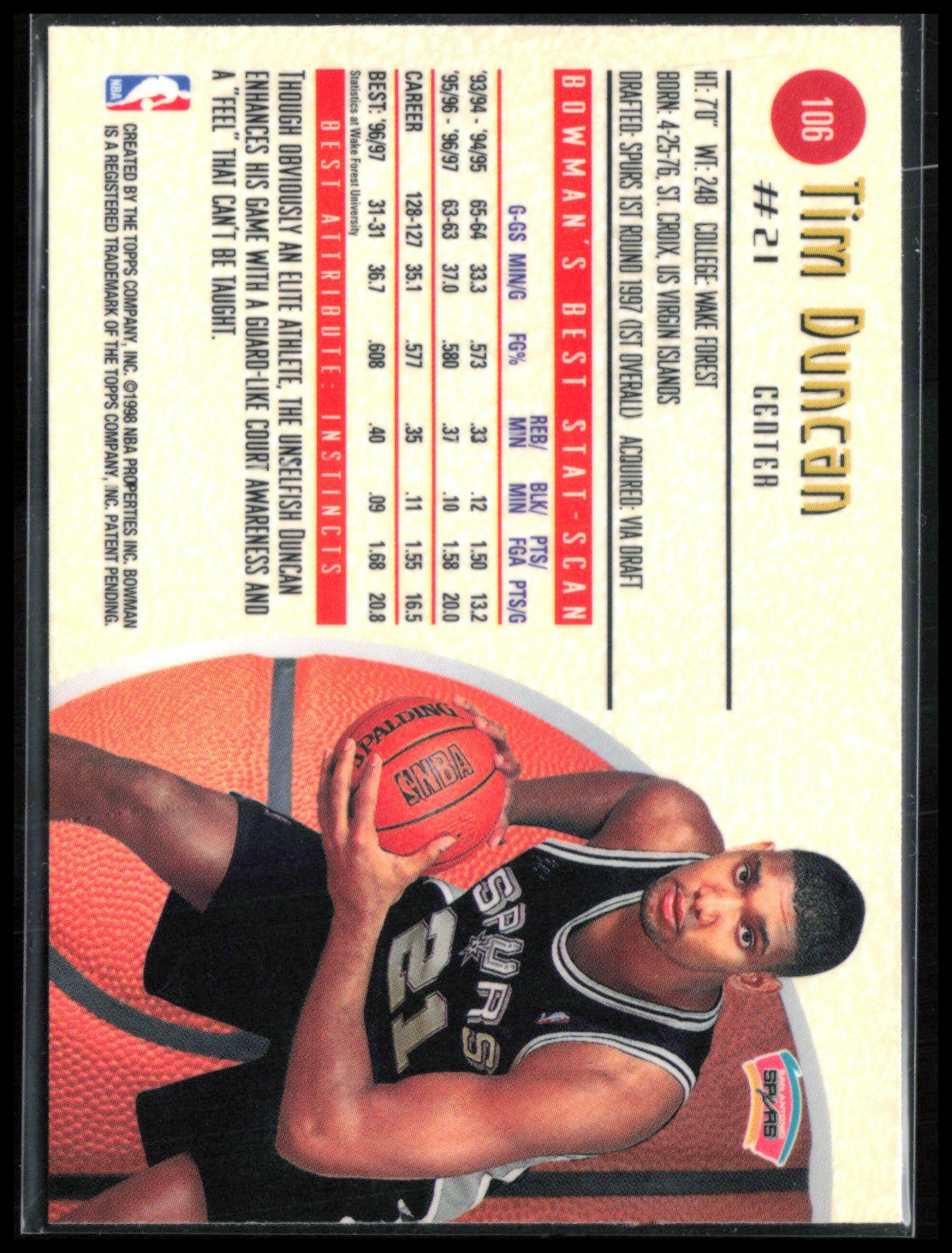 Tim Duncan 1997-98 Bowman's Best #106