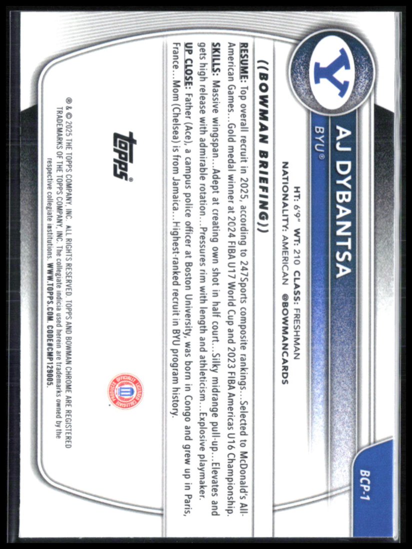 AJ Dybantsa 1st Bowman Chrome U