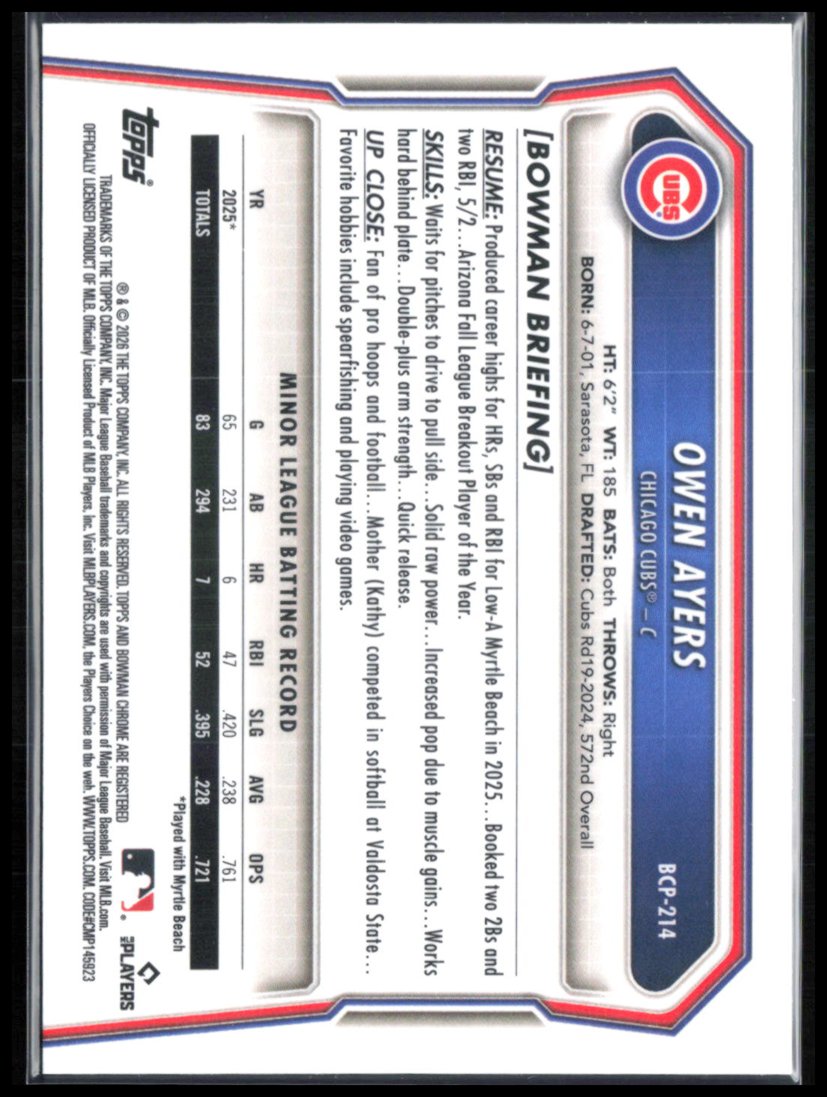 Owen Ayers 1st Bowman Chrome