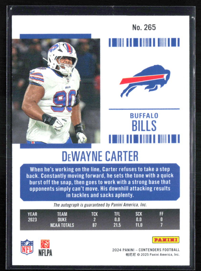 DeWayne Carter RC Auto Rookie Ticket
