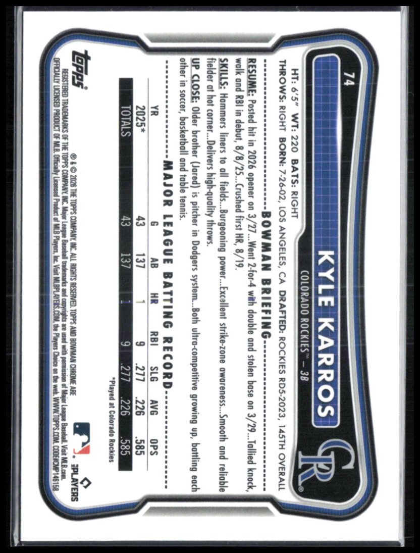 Kyle Karros RC Red Rookie Logo