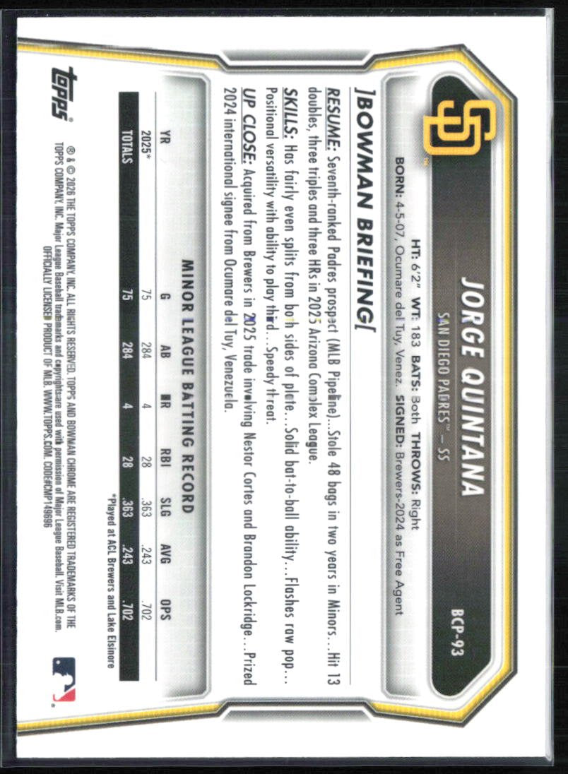 Jorge Quintana 1st Bowman Mojo