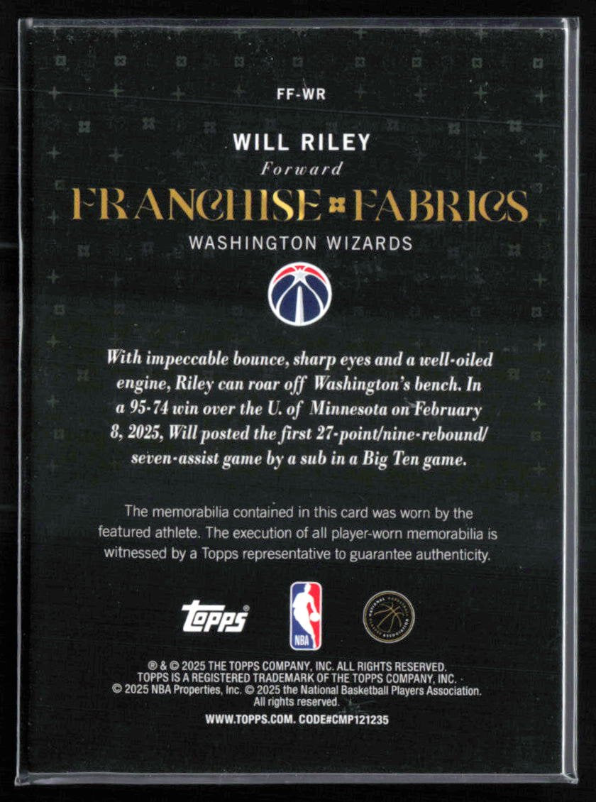 Will Riley RC Franchise Fabrics Player-Worn Mem