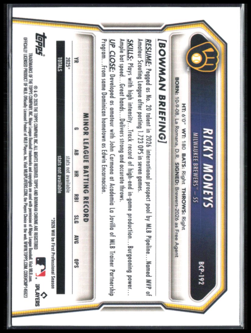 Ricky Moneys 1st Bowman Chrome